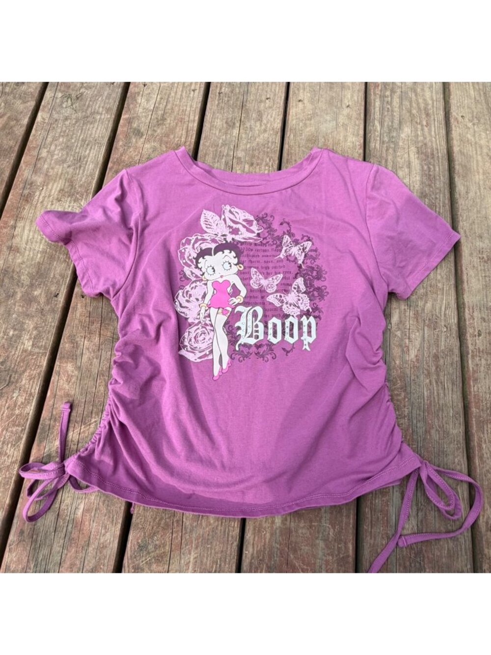 Betty Boop Purple Graphic T-Shirt With Adjustable Side Ties XL Fleischer Studios